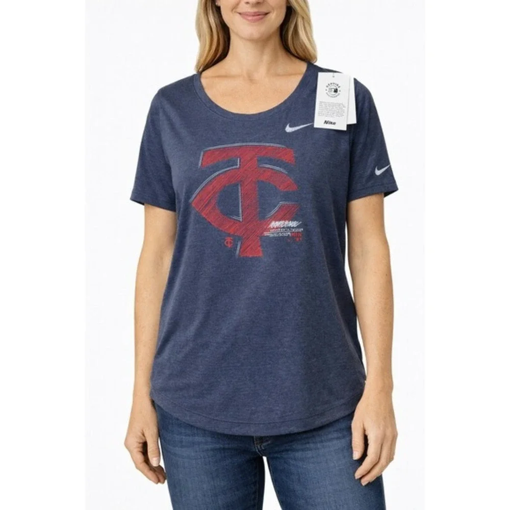 Nike Womens Large Graphic T-Shirt Navy Blue‎ Baseball Theme New With Tags